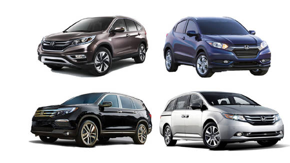 좌측 상단부터 시계방향으로 혼다 CR-V, HR-V, 오딧세이, 파일럿. (사진=혼다)